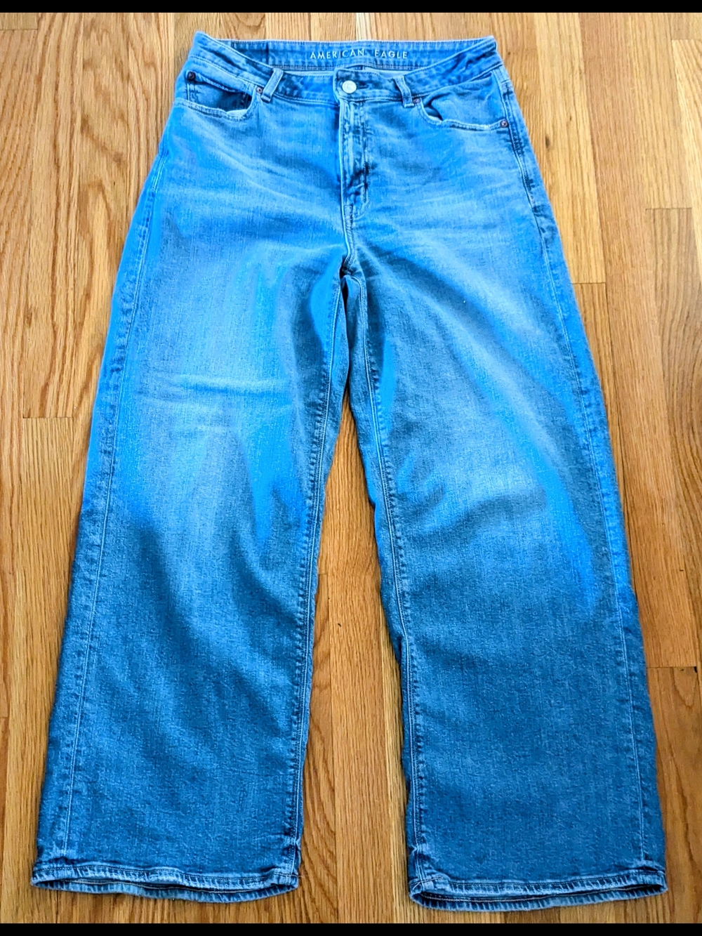 American Eagle Blue Denim Jeans with Gold Stitching